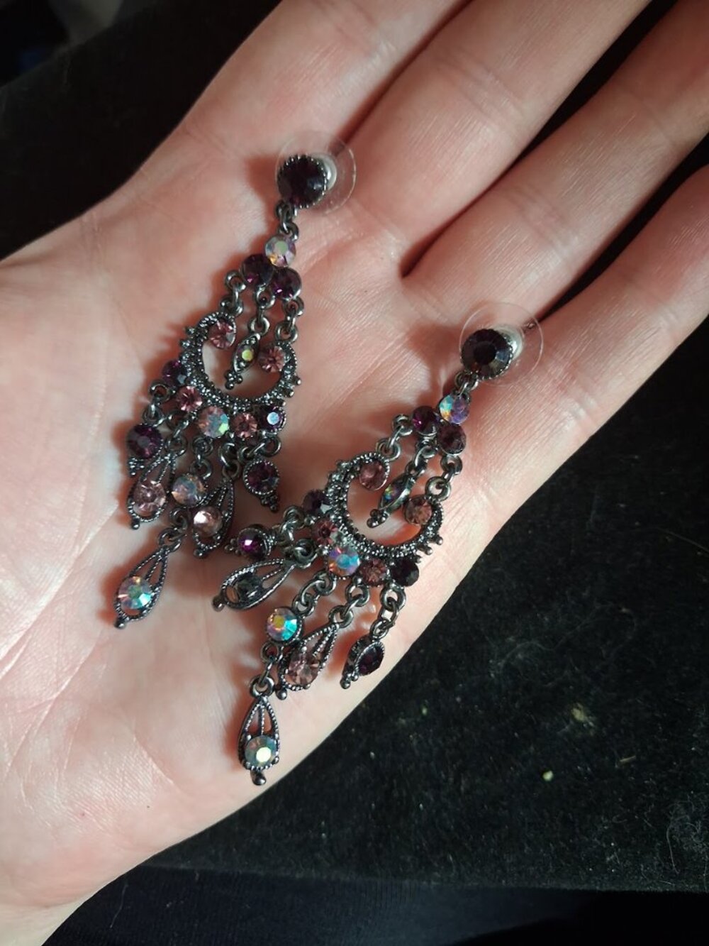 Purple stoned dangle earrings